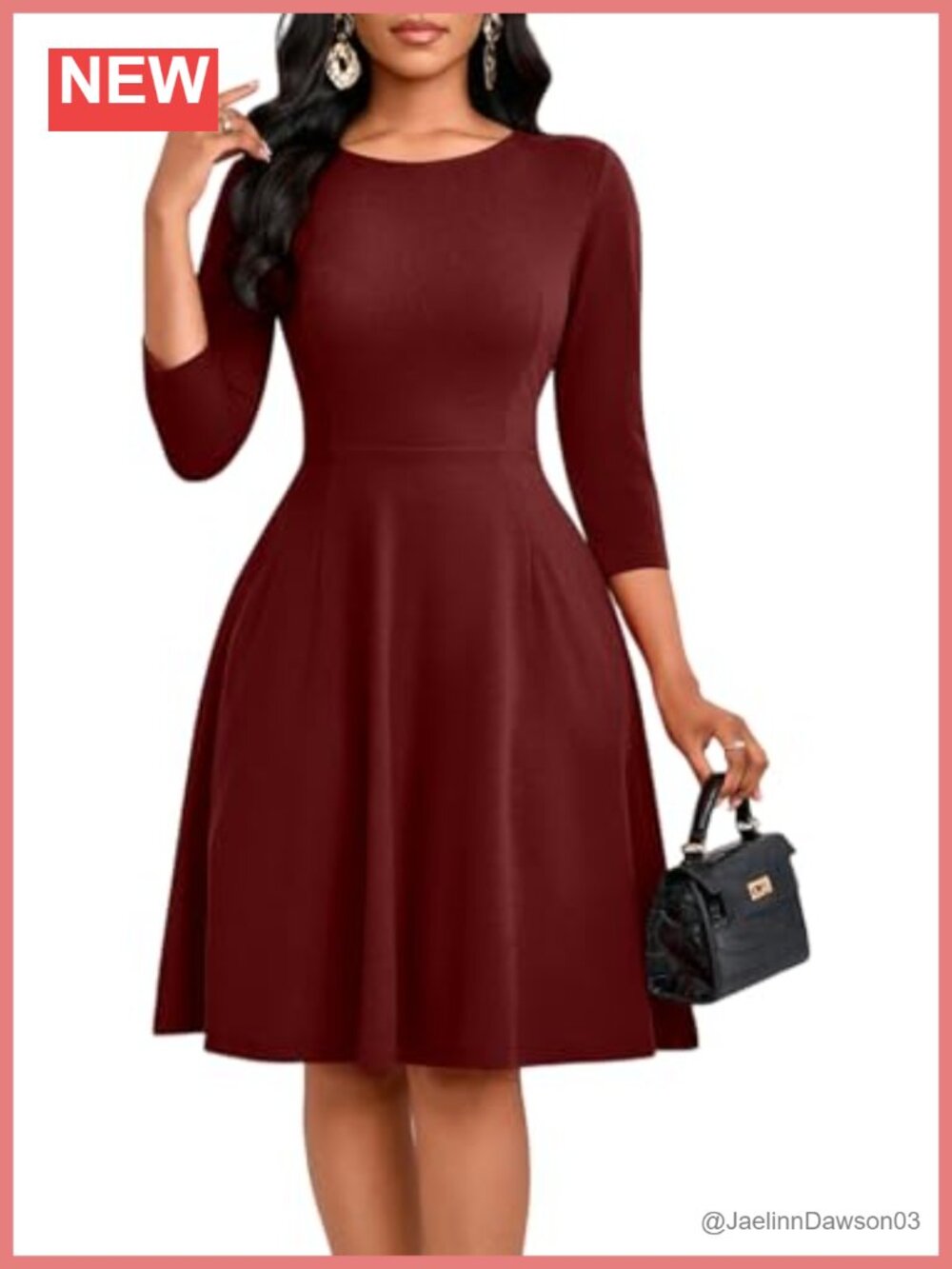 Women's Casual Long Sleeve Midi Dress A-Line Empire Waist Flowy Swing